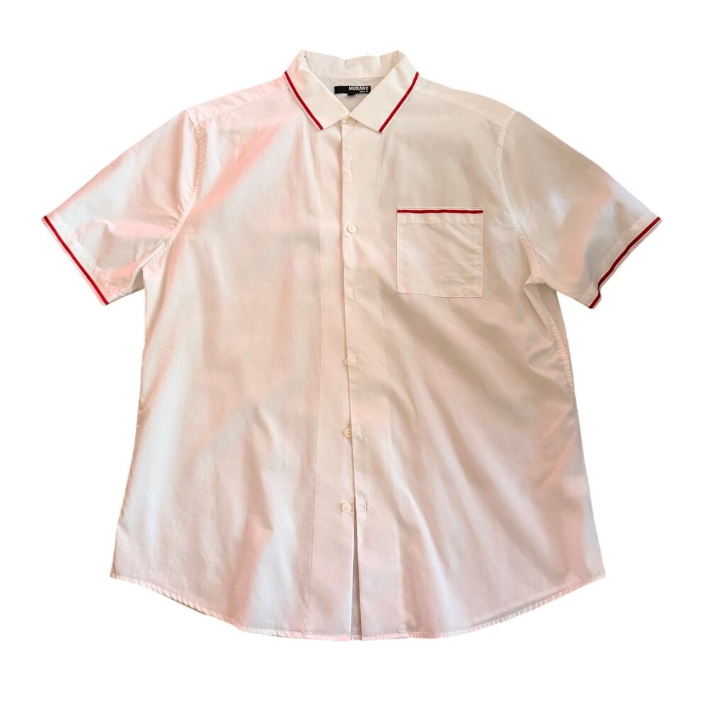 Men's Murano Dress Shirt White Red Trim Button Down Slim Fit Size XL